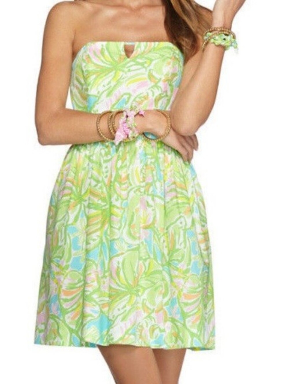 Lilly Pulitzer Richelle Strapless Dress, tropical "Elephant Ear" Print Sz 2 - Picture 2 of 8